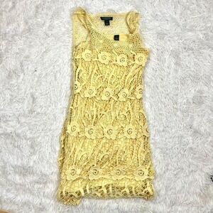 LAUREN Ralph Lauren‎ Dress Yellow Crochet Sleeveless Crochet Mini Dress Size S
